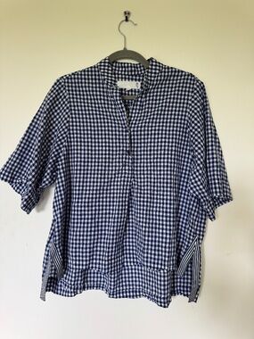 SBJ Austin Gingham Button Down Top - Blue & White - S
